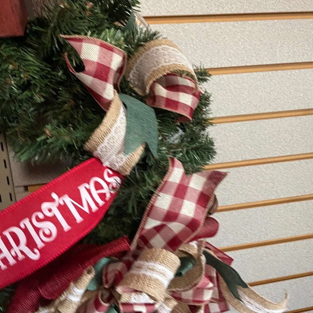 Christmas Wreath Cowboy Santa Western Holiday‎ Door Decoration Handmade 14
